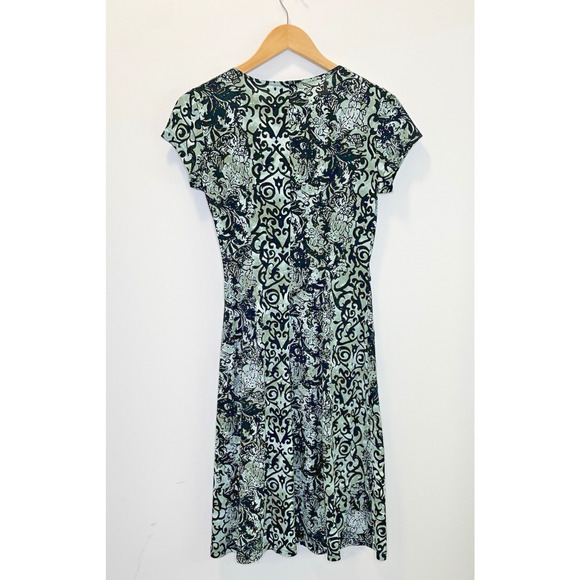 Connected Apparel Paisley Y2K Midi Shift Dress Floral Green Black Women's Size 6 - Picture 2 of 12